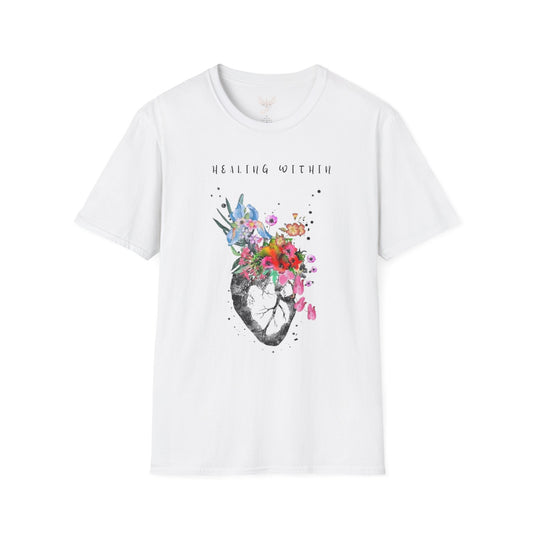 Healing Within - Heart Blooming Flowers - Unisex Softstyle Design T-Shirt